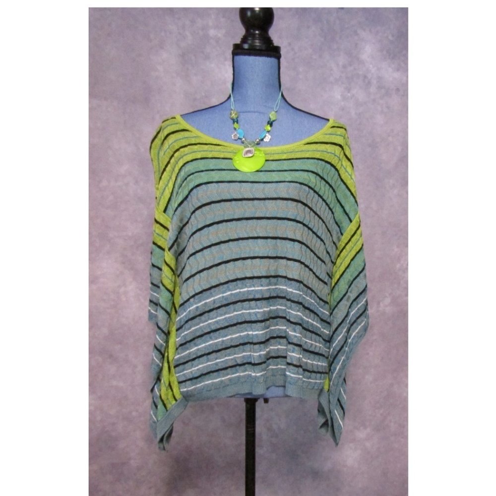 LOFT Green & Blue Batwing Sleeve Rayon Sweater L